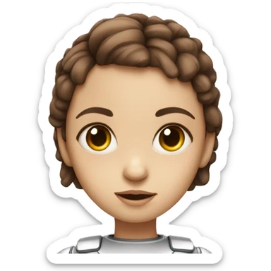 cute robot girl with brown hair and big eyes sticker