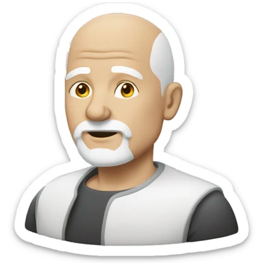 bald elderly man with a white goatee sticker