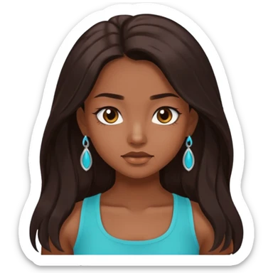 Forever Nenaa with long dark brown hair, cyan crop top, brown skin and eyes sticker
