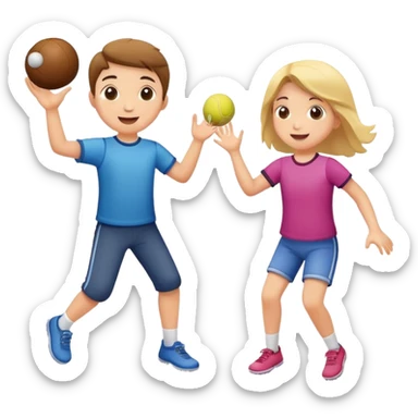 two children playing catch, throwing and catching a ball, happy and playful sticker