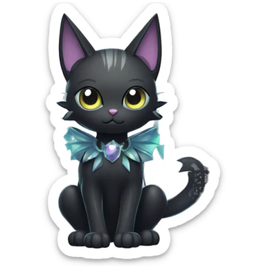 Shiny Cool Punk Black beautiful fantasy Kawaii Ethereal Sona Fakemon-cat-animal with edgy bat-wings-ears Full Body sticker