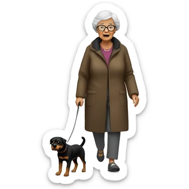 Grandma walking a Rottweiler  sticker