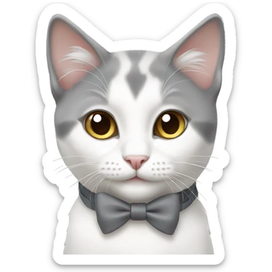 white gray mixed cat with bow sticker