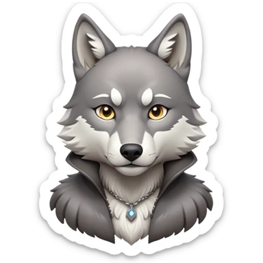 cinematic-noble-wolf-portrait-emoji,-poised-and-regal,-with-a-strong,-lean-build-and-a-sleek,-fur-of-grey-and-white,-deep-set-soulful-piercing-eyes,-simplified-yet-sharp-and-sophisticated-features,-highly-detailed,-full-body, zoomed out showing shoulders sticker