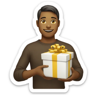 one genderless yellow-skinned emoji person receiving a gift sticker