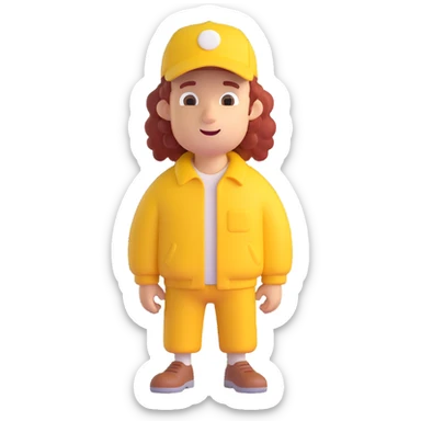 curly character guy cute carpenter in yellow cap sticker