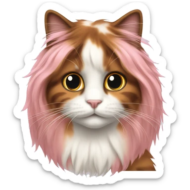 Long-haired Calico cat pink nose standing sticker