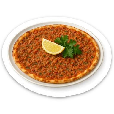 Turkish lahmacun with minced meat and herbs on a plate, clean background sticker