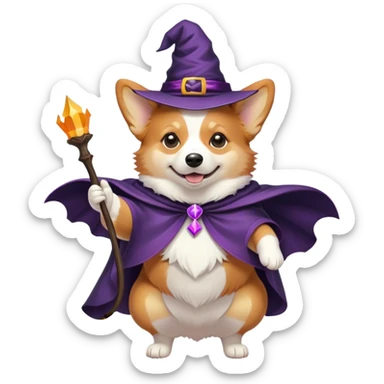 Magic corgi with witches hat and cape sticker