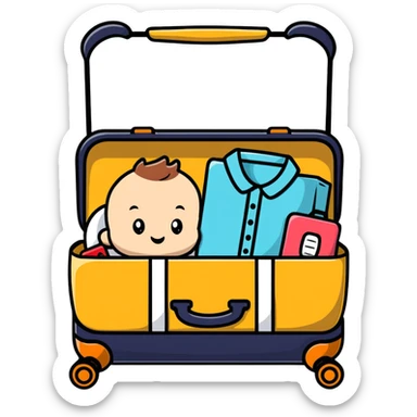Baby travel suitcase with baby items peeking out sticker