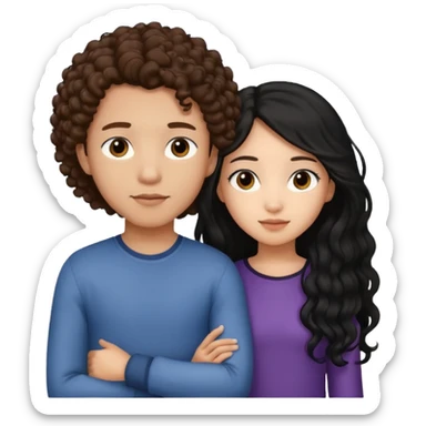 a lightskin boy with brown curly hair putting his arm around an asian girl with straight long black hair sticker