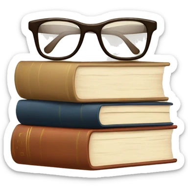 glasses on top of a stack of books beige sticker