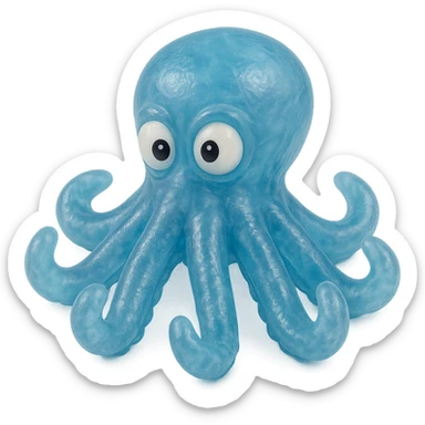 hyper-detailed retro 90's toy style see-through semi-transparent blue plastic octopus with derpy eyes soft plastic soft reflections soft and squishy some cloudiness not shiny highly detailed appealing no tag no background sticker