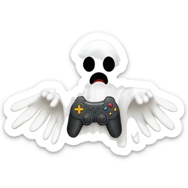 holy spirit ghost with golden cross holding a video game controller sticker