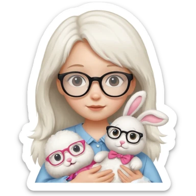 Girl kid with glasses → holding a toy rabbit sticker