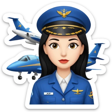 Femme cheveux long noir travaille dans le domaine de l'aéronautique sourcils fournis makeup clean sticker