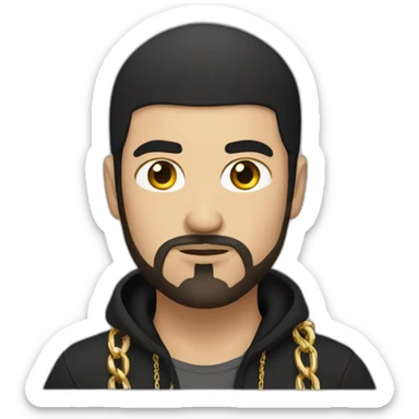 Russian male thug wearing gold chain with black short hair and short beard sticker