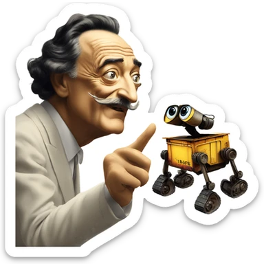 salvador Dali reaching out to wall-e sticker