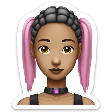 cyborg girl, pink twintails, cyberpunk, black collar, black crop top sticker