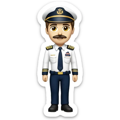 pilot with brown hair and mustache with navy and gold uniform sticker