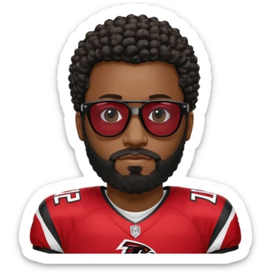 Black man with black sunglasses and curly short
 hair with a full beard and sideburns in Atlanta falcons jersey sticker