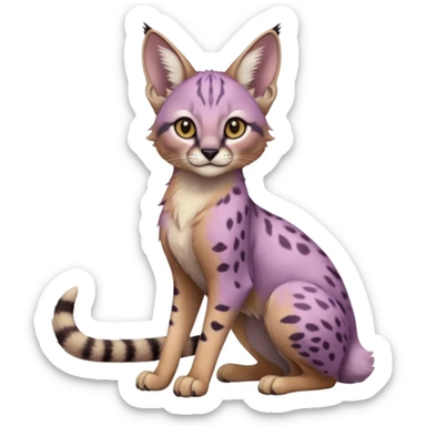 Realistic real life cute cool beautiful gorgeous floral pastel-lilac-violet-lavender caracal-serval-civet-genet-hybrid-animal-Fakémon-fursona photo IRL outside (full body) sticker