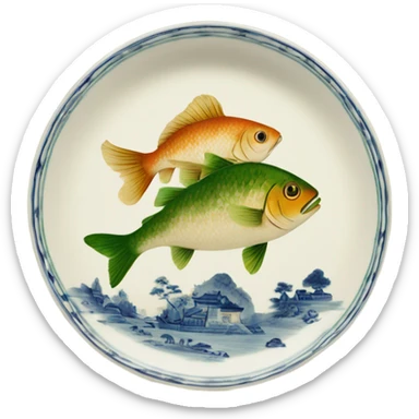Two fish one above the other but green and beige china dish print sticker