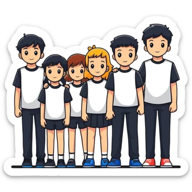 Seven boys and three girls standing together as a group sticker