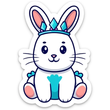 Turquoise blue rabbit with jewelled crown sticker