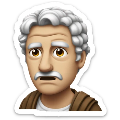 Disgusted Senator: A Roman senator with a displeased expression, nose scrunched up, covering part of his face with his hand as if reacting to something gross or unacceptable. sticker