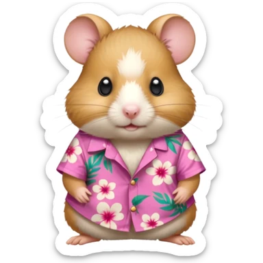 hamster, wearing pink floral aloha shirt. sticker