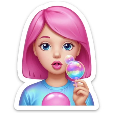 Girl blowing bubble gum sticker