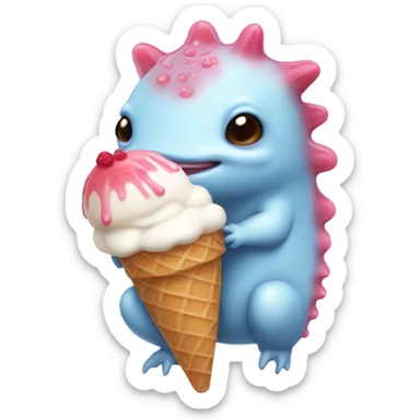 An axolotl looking cute with an ice cream  sticker