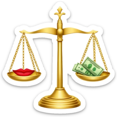 gold scale with green dollar bills on left side and lipstick and nail polish on right side sticker