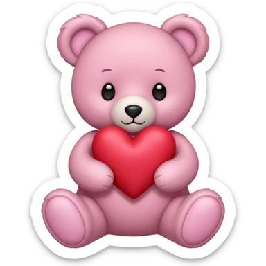 pink pastel teddy bear hold red heart sticker