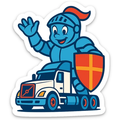 Transform Casper the ghost into a medieval knight in armor, much larger than the white semi truck, vibrant toon style with transparent background. sticker