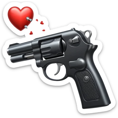 Black hand gun shooting a heart bullets out of the tip  sticker