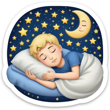 boy sleeping with Z symbols stars and moon in night sky sticker