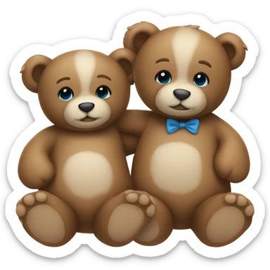 Two teddy bears cuddling one has blue eyes the other one has green eyes sticker