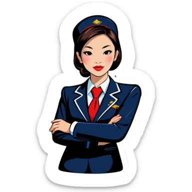 Red lips Asian flight attendant  sticker