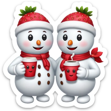 snowmen holding strawberry and coffe sticker