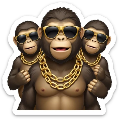 choir of apes with big golden chain on the neck wearing sunglasses singing song sticker