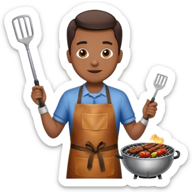 man grilling bbq with grill and apron sticker