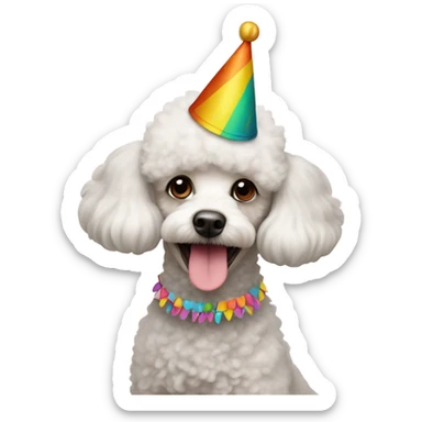 White Toy poodle wearing birthday hat sticker
