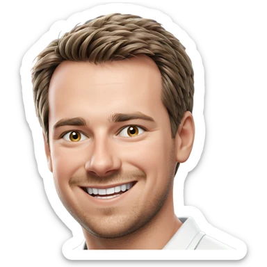 smiling boy in white shirt sticker