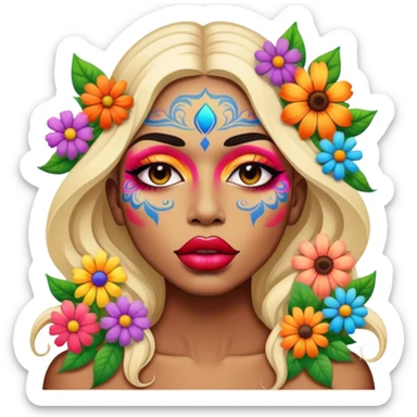psychedelic colored lips surrounded by hippie style flowers sticker
