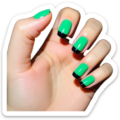 fingernail with bright green polish sticker