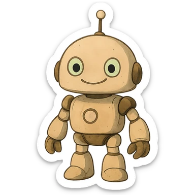 ghibli style cute AI robot with a friendly face sticker