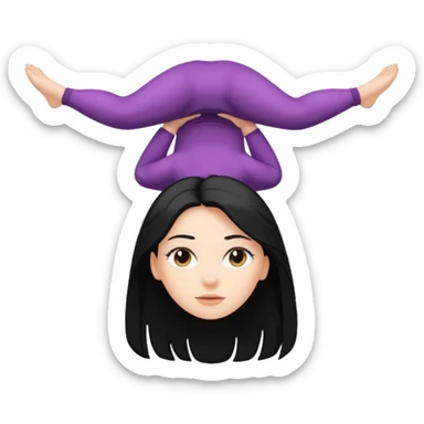 white girl with black long hair standing on her head sticker