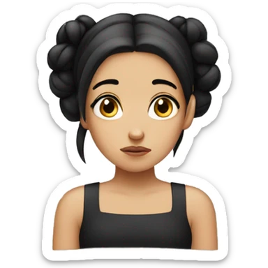 sad girl with black hair in two buns sticker